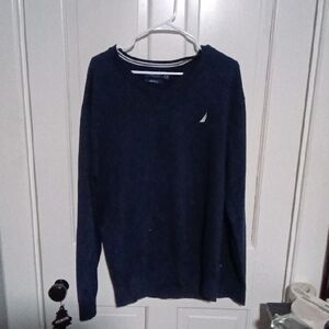 Nautica Men's Dark Navy Crewneck Sweater with White Logo Detail